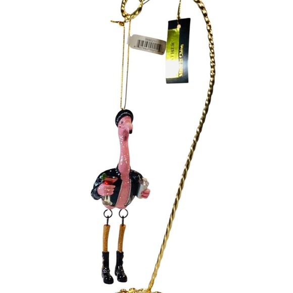 December Diamonds Pink Flamingo Hanging Ornament Leather Jacket Boots - Picture 8 of 8